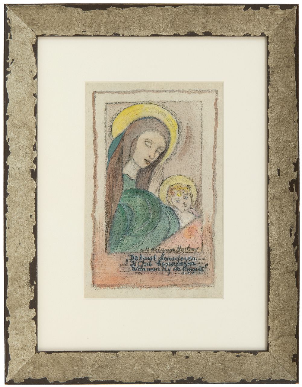 Hartong M.A.E.  | Maria Anna Elisabeth ‘Marianne’ Hartong | Aquarelle und Zeichnungen zum Verkauf angeboten | Madonna mit Kind, Kreide und Aquarell auf Papier 21,9 x 15,2 cm, Unterzeichnet r.u.