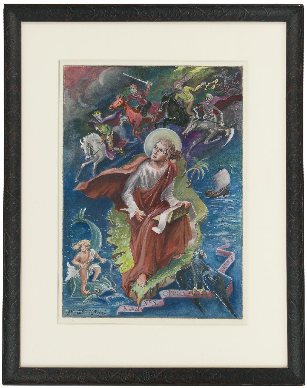 Mammen J.  | Jan Mammen | Aquarelle und Zeichnungen zum Verkauf angeboten | Johannes auf Patmos, Aquarell und Gouache auf Papier 27,8 x 20,0 cm, Unterzeichnet l.u. und datiert 1948