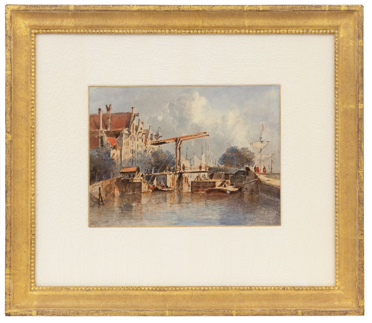 Waldorp A.  | Antonie Waldorp | Aquarelle und Zeichnungen zum Verkauf angeboten | Ansicht auf eine holländische Schleuse, Aquarell auf Papier 16,9 x 23,0 cm, Unterzeichnet M.l.