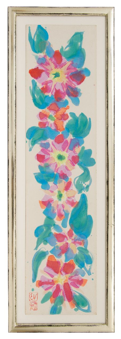 Vijlbrief E.  | Ernst Vijlbrief | Aquarelle und Zeichnungen zum Verkauf angeboten | Blumen, Aquarell auf japanisches Papier auf Pappe 125,6 x 29,5 cm, Unterzeichnet l.u. mit Monogrammstempel und Werkstattstempel