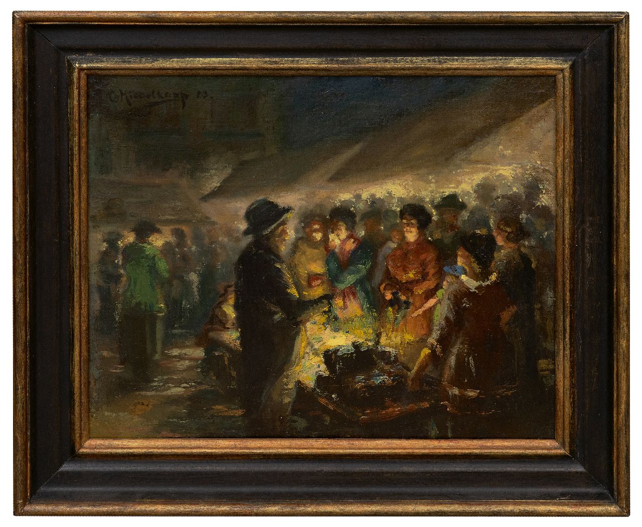 Middelkoop C.H.L.  | Cornelis Helenis Lodewijk Middelkoop | Gemälde zum Verkauf angeboten | Abendmarkt, Öl auf Leinwand 33,0 x 39,9 cm, Unterzeichnet l.o. und datiert '23