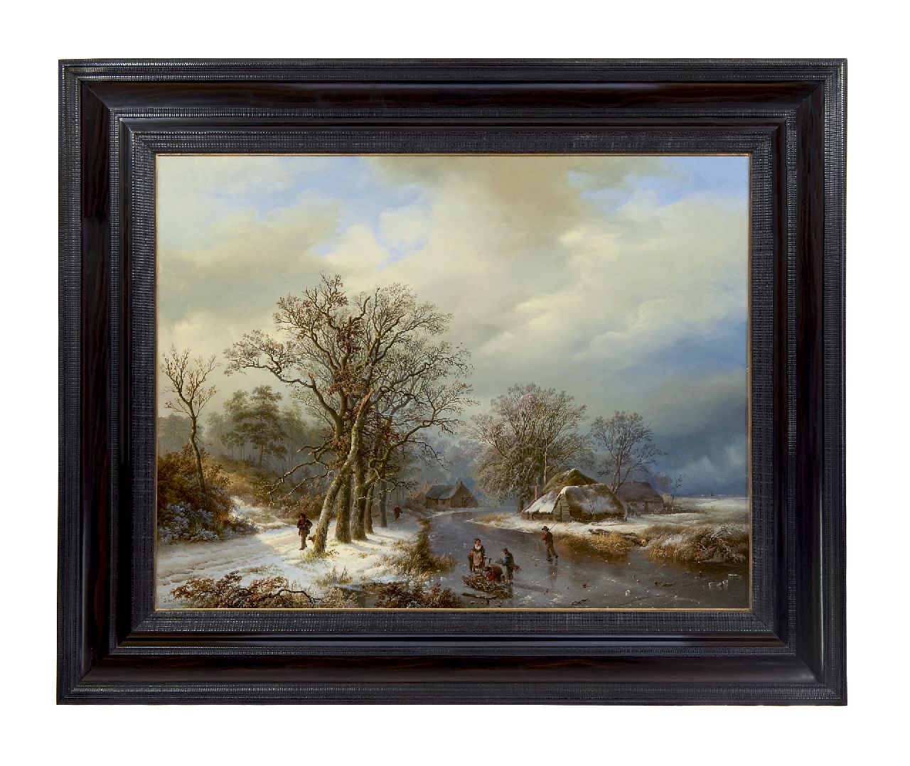 Bodeman W.  | Willem Bodeman, A winter landscape with skaters and farmers gathering wood, Öl auf Holz 58,0 x 75,4 cm, signed l.l.