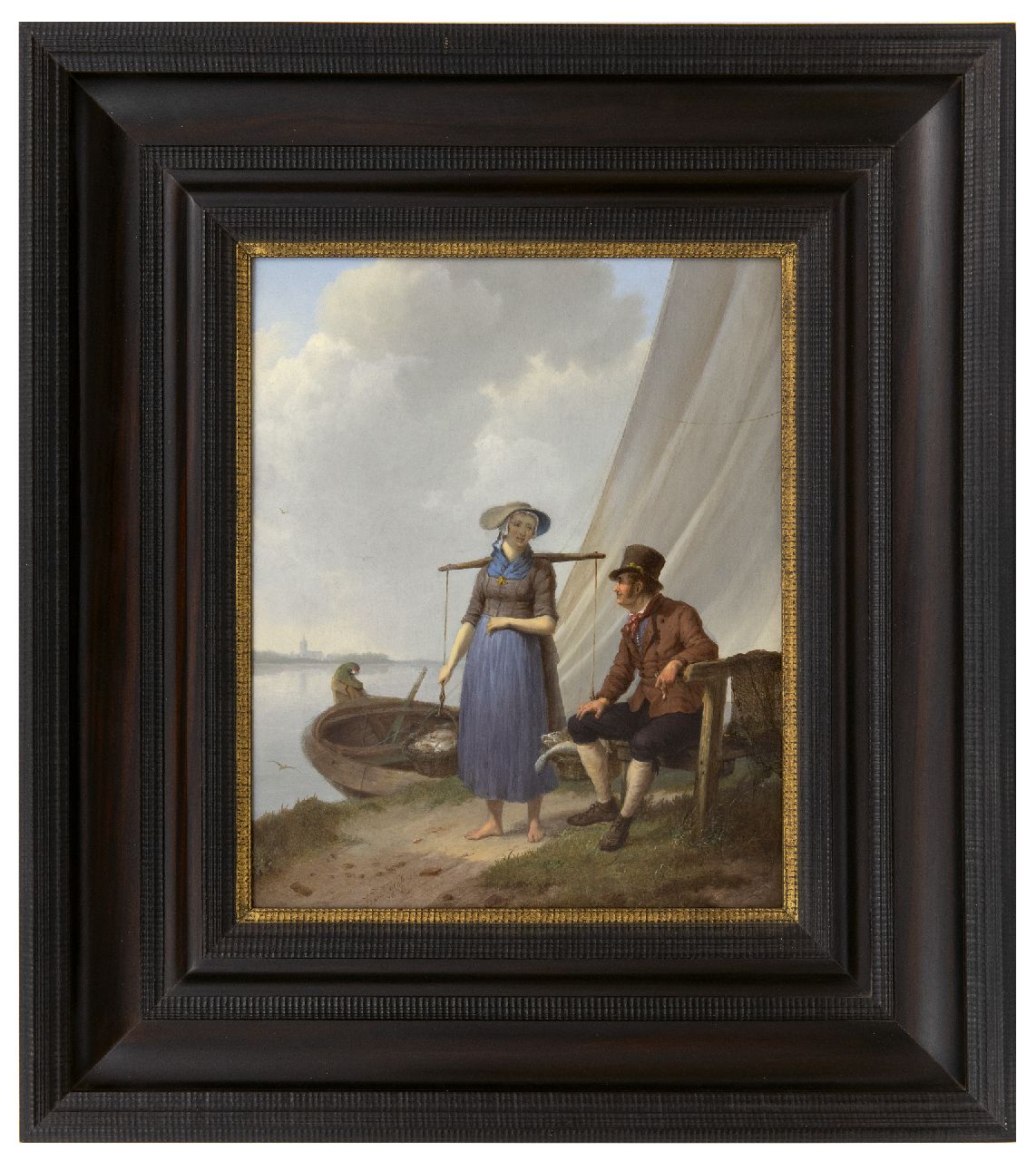 Koekkoek J.H.  | Johannes Hermanus Koekkoek | Gemälde zum Verkauf angeboten | Schwätzchen am Ufer, Öl auf Holz 33,1 x 26,9 cm, Unterzeichnet l.v.d.M. und datiert 1834
