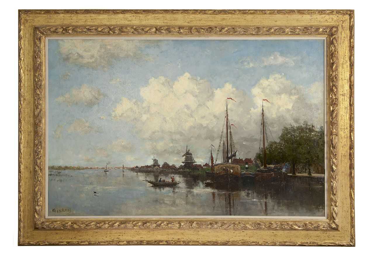 Rossum du Chattel F.J. van | Fredericus Jacobus van Rossum du Chattel | Gemälde zum Verkauf angeboten | Flussansicht bei Rotterdam, Öl auf Leinwand 90,0 x 140,5 cm, Unterzeichnet u.l.