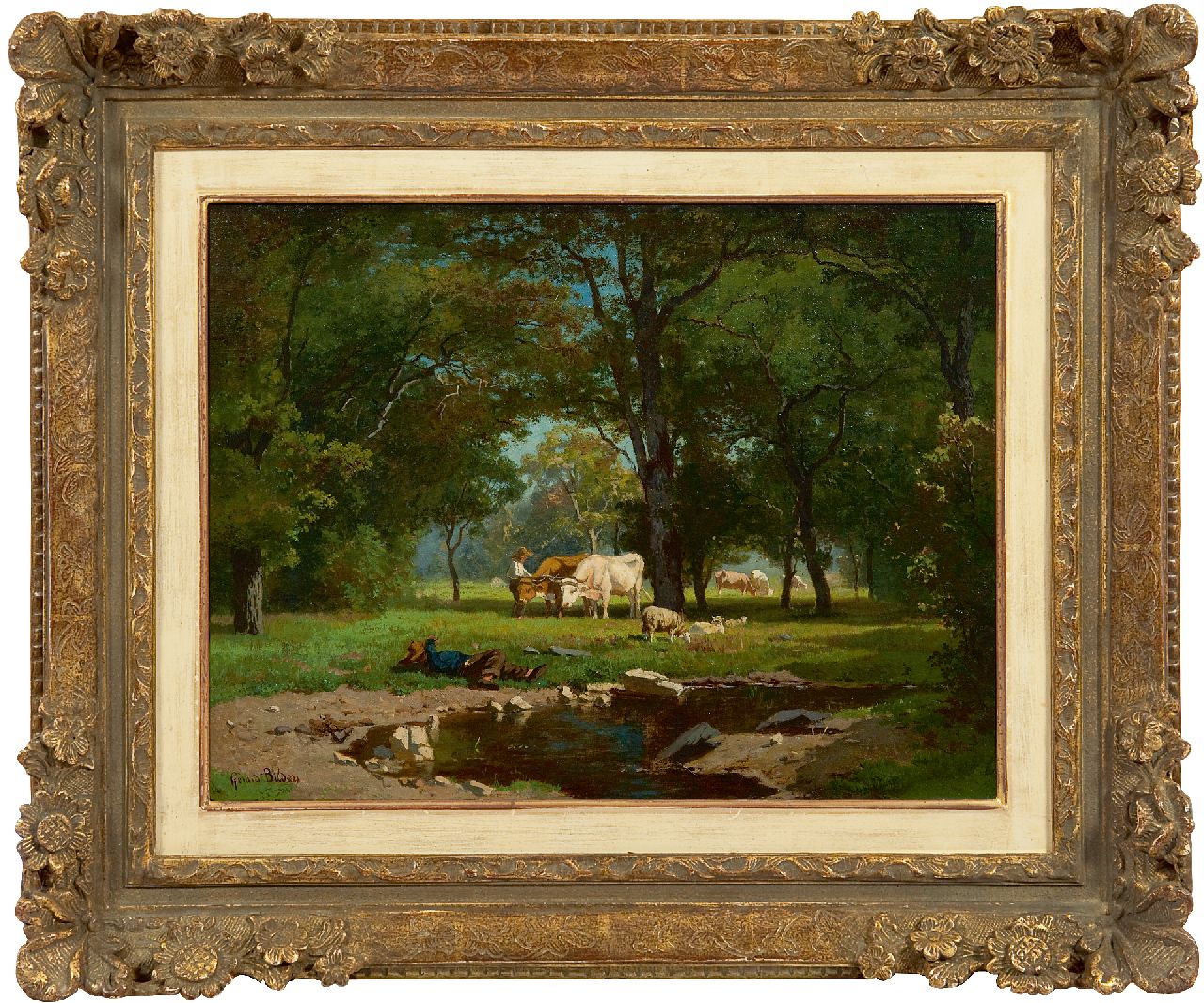 Bilders A.G.  | Albertus Gerardus 'Gerard' Bilders, Hirten mit Vieh an einem Waldbach, Öl auf Leinwand 31,0 x 41,2 cm, Unterzeichnet u.l. und zu datieren Anfang sechziger Jahre