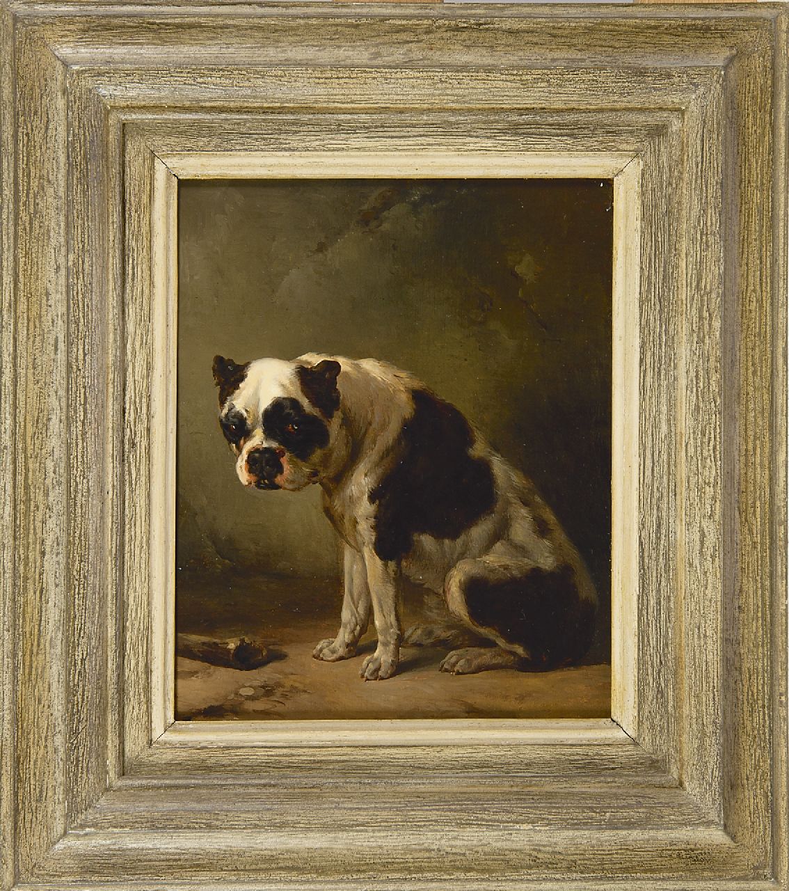 Verschuur W.  | Wouterus Verschuur | Gemälde zum Verkauf angeboten | Sitzender Bulldogge, Öl auf Holz 24,2 x 19,6 cm