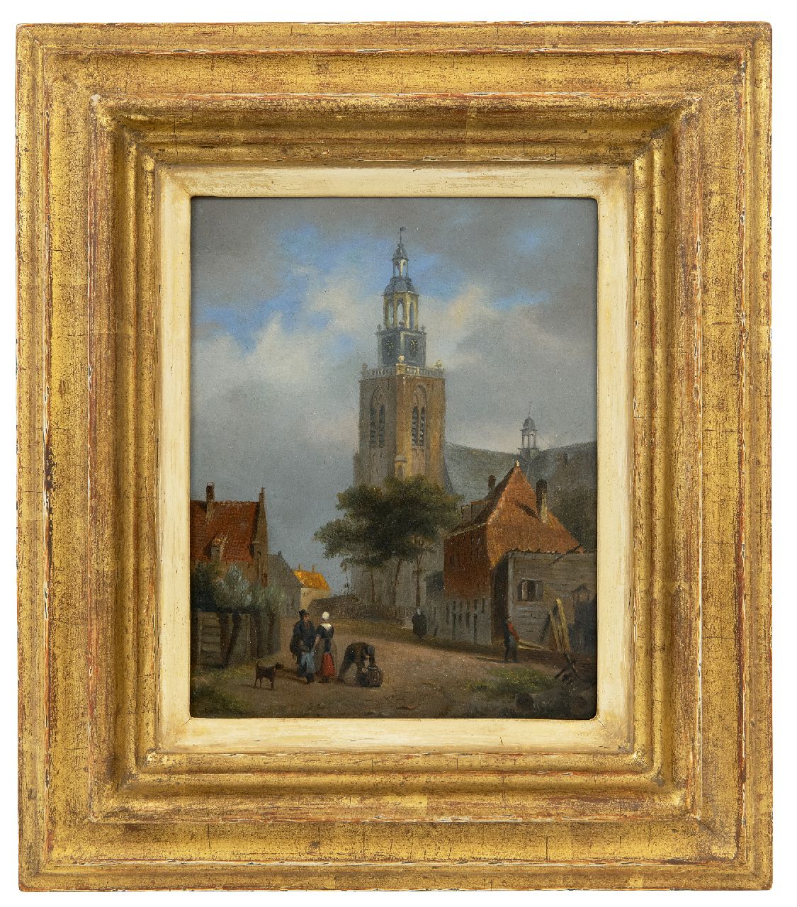 Hove B.J. van | Bartholomeus Johannes 'Bart' van Hove | Gemälde zum Verkauf angeboten | Dorfansicht mit der Grote Kerk von Maassluis, Öl auf Holz 17,3 x 13,5 cm