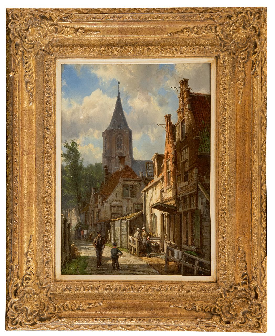 Koekkoek W.  | Willem Koekkoek, Sonnige Straße mit Figuren, Öl auf Holz 32,3 x 23,0 cm, Unterzeichnet r.u.