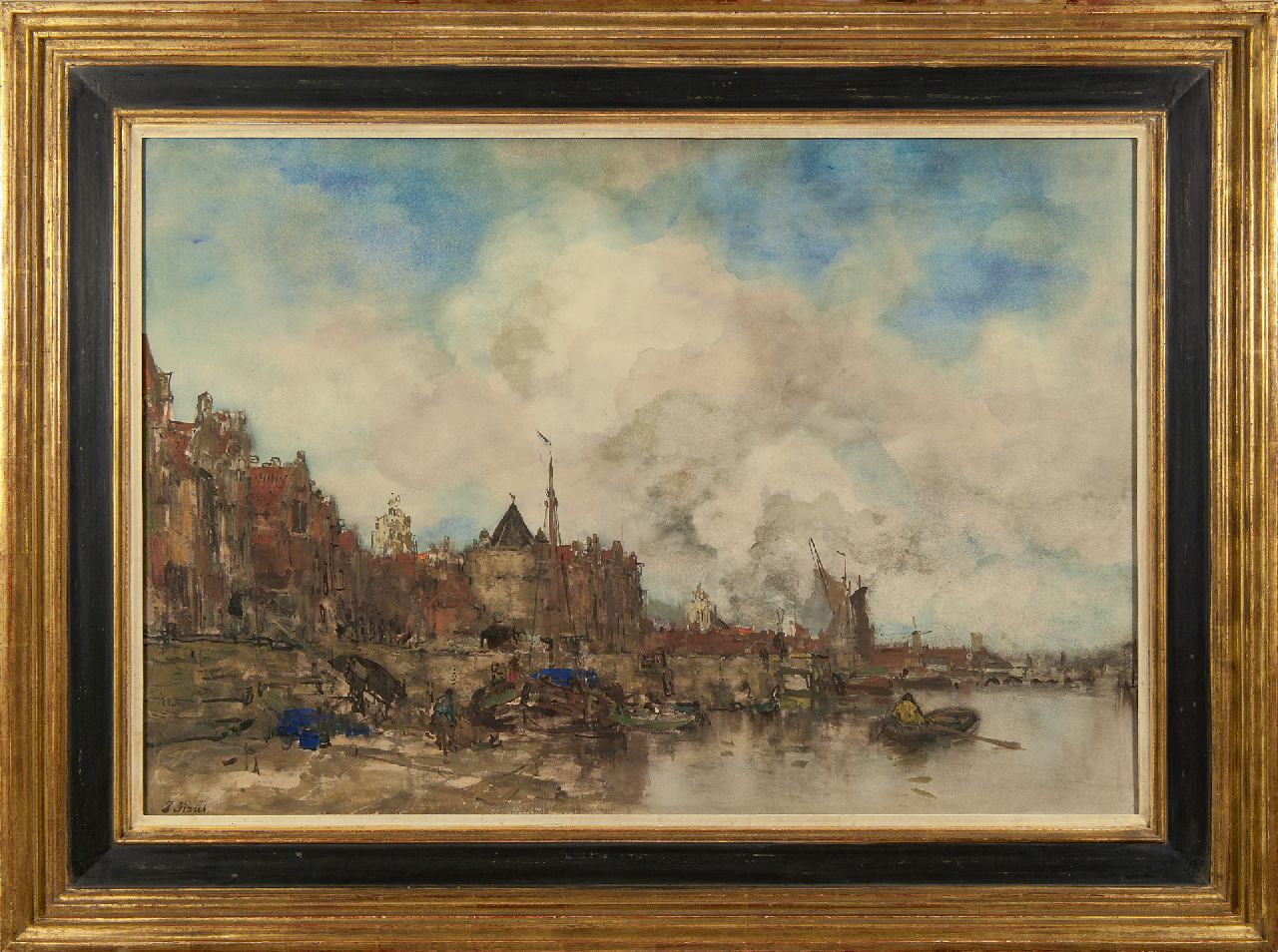 Maris J.H.  | Jacobus Hendricus 'Jacob' Maris | Aquarelle und Zeichnungen zum Verkauf angeboten | Fantasieaussicht  auf Amsterdam, Aquarell auf Papier 64,0 x 91,0 cm, Unterzeichnet l.u. und zu datieren um 1885