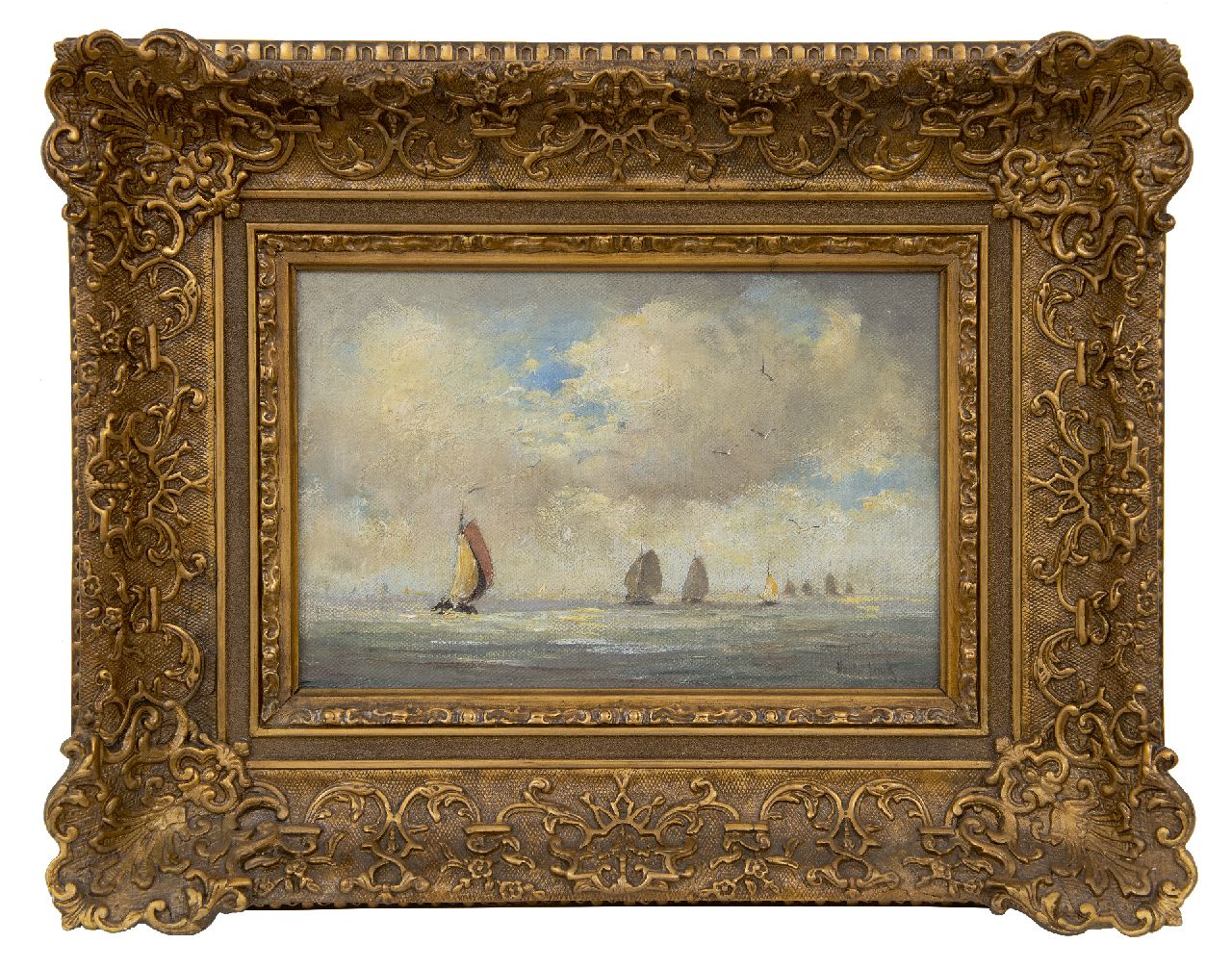 Smith H.  | Hobbe Smith, Plattbodenboote auf der Zuiderzee, Öl auf Leinwand 20,7 x 30,6 cm, Unterzeichnet r.u.