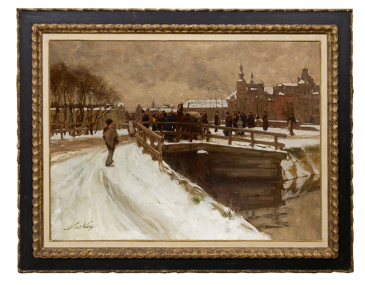 Waay N. van der | Nicolaas van der Waay, Die Amsterdamer Stadhouderskade im Schnee, Öl auf Leinwand 75,4 x 100,7 cm, Unterzeichnet l.u.