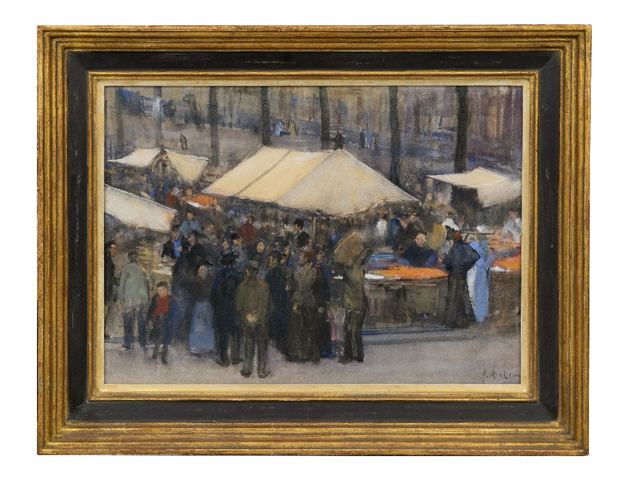 Arntzenius P.F.N.J.  | Pieter Florentius Nicolaas Jacobus 'Floris' Arntzenius | Aquarelle und Zeichnungen zum Verkauf angeboten | Markt an der Prinsegracht in Den Haag, Aquarell auf Papier 32,2 x 43,1 cm, Unterzeichnet r.u.