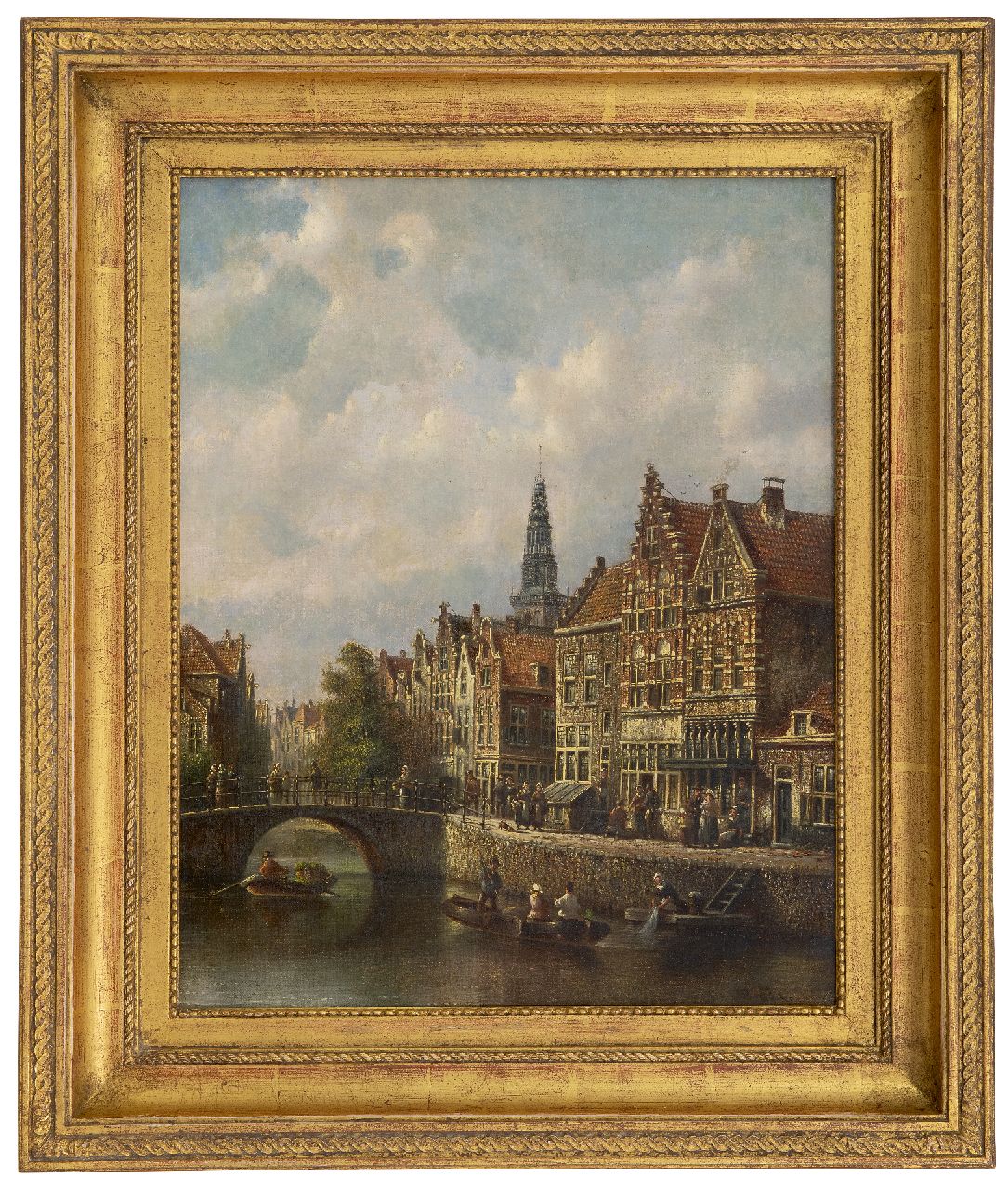 Spohler J.F.  | Johannes Franciscus Spohler | Gemälde zum Verkauf angeboten | Holländische Stadtansicht mit der Oude Kerk of Amsterdam, Öl auf Leinwand 44,0 x 34,9 cm, Unterzeichnet l.u.