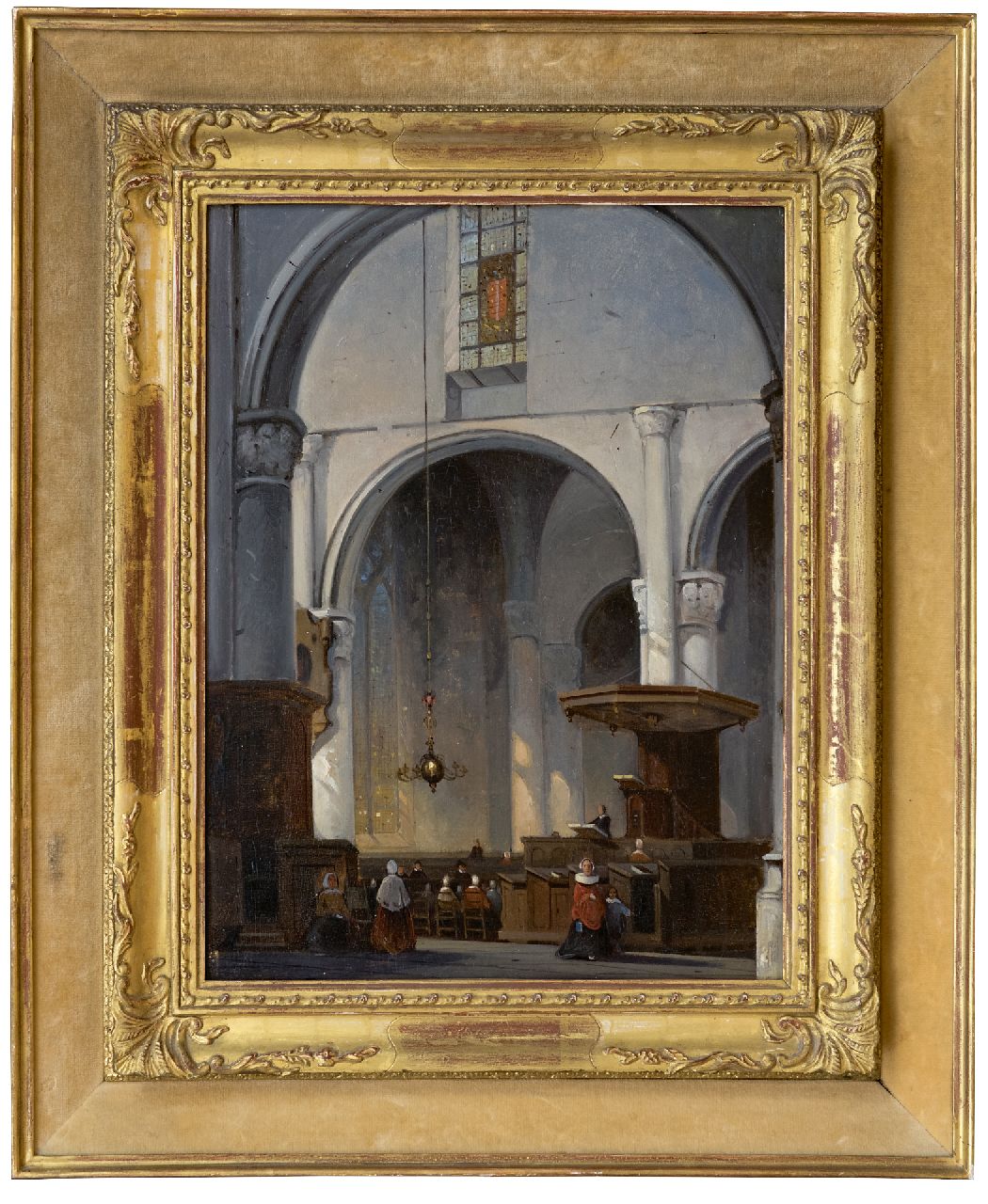 Laar J.H. van de | Jan Hendrik van de Laar | Gemälde zum Verkauf angeboten | Kirchenraum, Öl auf Holz 36,9 x 27,9 cm