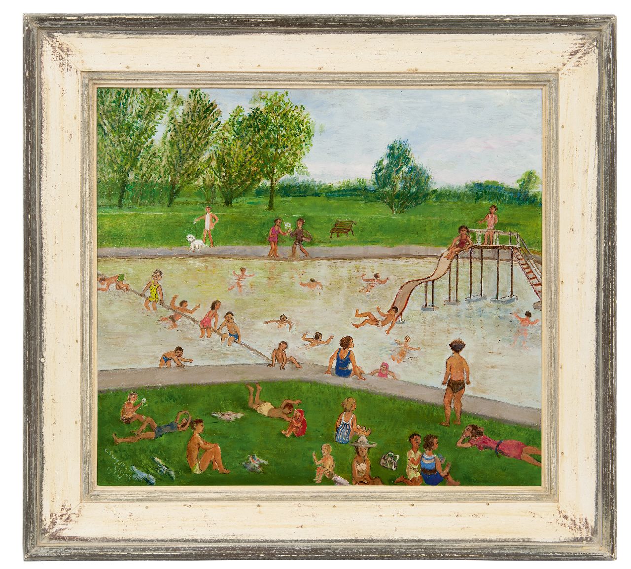 Swijser-'t Hart C.C.M.  | Catharina 'Christina' Maria Swijser-'t Hart, Schwimmbad im Sommer, Öl auf Holzfaser 48,8 x 54,4 cm, Unterzeichnet l.u. und datiert 1964