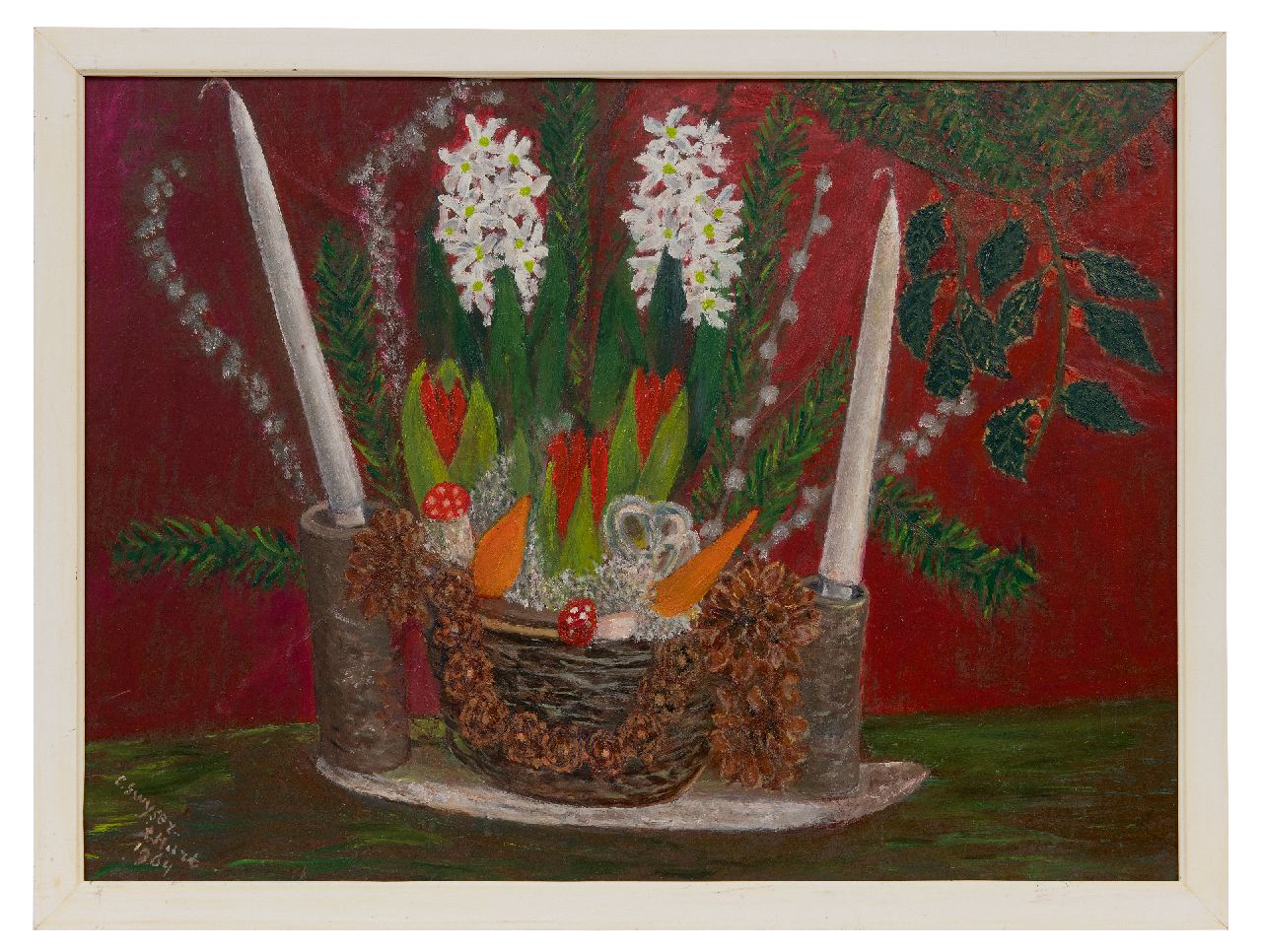 Swijser-'t Hart C.C.M.  | Catharina 'Christina' Maria Swijser-'t Hart | Gemälde zum Verkauf angeboten | Weihnachtsstilleben, Öl auf Leinwand 37,2 x 50,0 cm, Unterzeichnet l.u. und datiert 1964
