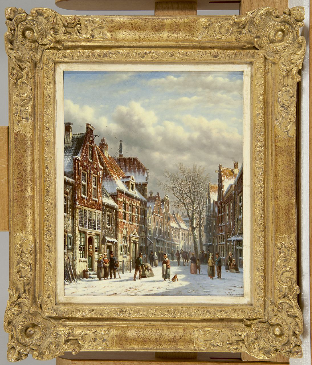 Spohler J.F.  | Johannes Franciscus Spohler, Figures in a snowy street, Öl auf Holz 26,3 x 21,6 cm, signed l.r.