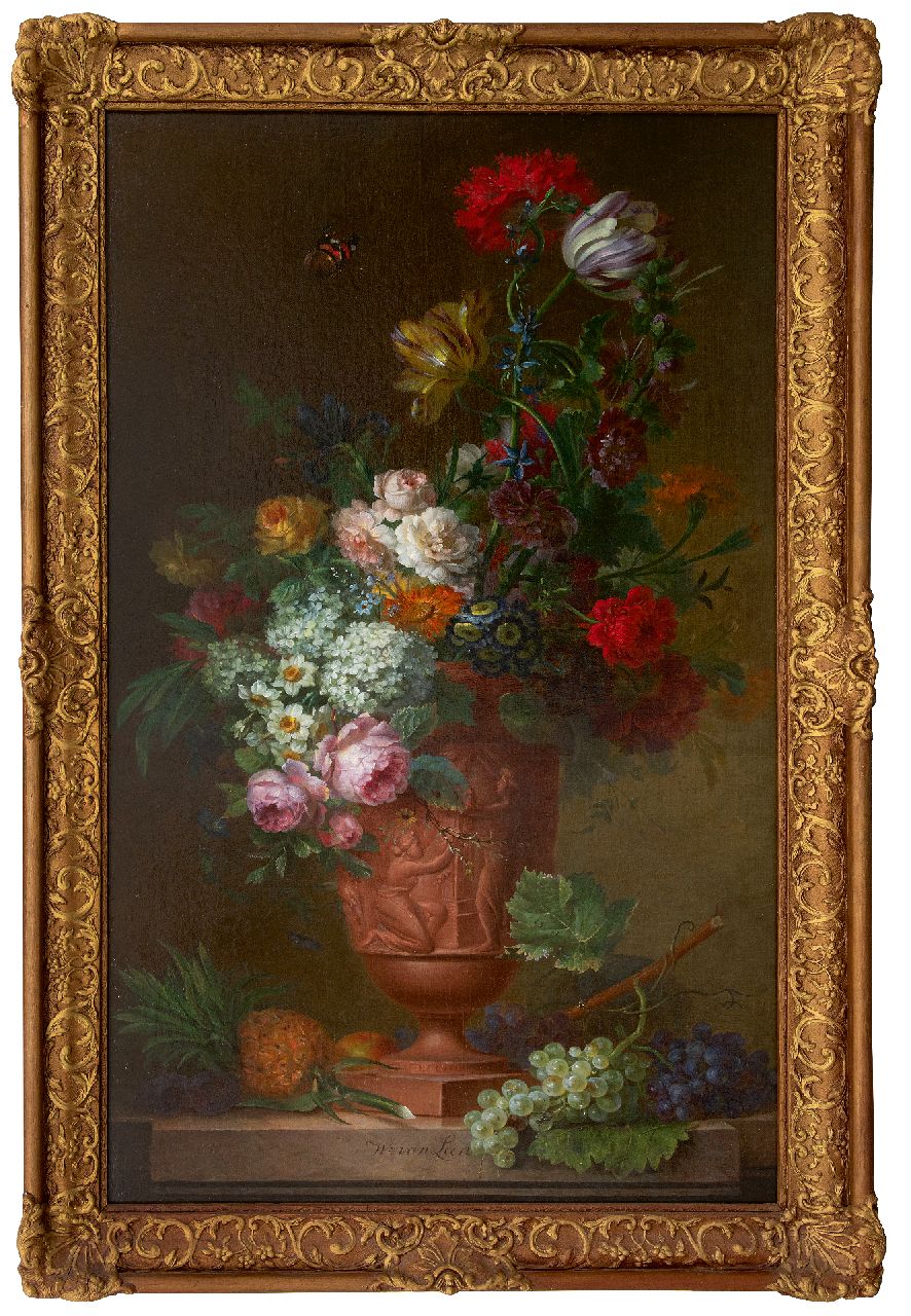 Leen W. van | Willem van Leen | Gemälde zum Verkauf angeboten | Prunkstilleben mit Blumen und Früchten, Öl auf Leinwand 130,5 x 75,2 cm, Unterzeichnet M.u.