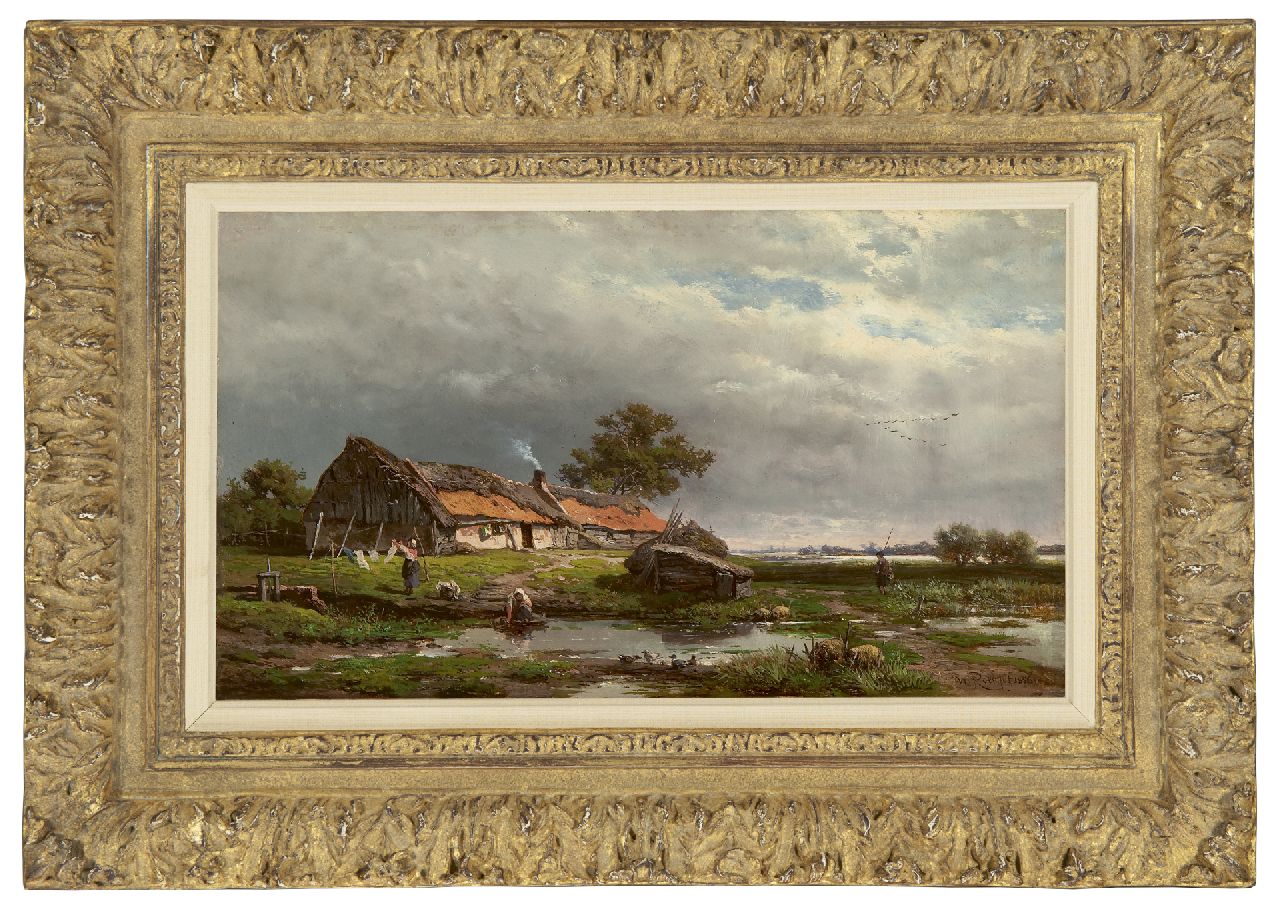 Roelofs W.  | Willem Roelofs, Tätigkeit auf kleinem Gehöft, Öl auf Holz 20,2 x 33,4 cm, Unterzeichnet r.u. und datiert 1856