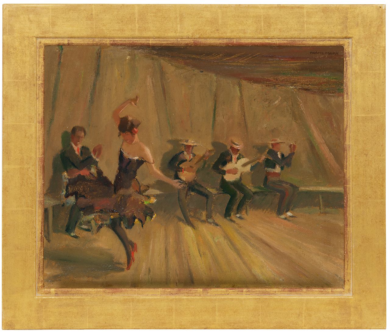 Marx F.  | Franz Marx | Gemälde zum Verkauf angeboten | Flamencotänzerin und Musiker, Öl auf Holzfaser 44,5 x 54,8 cm, Unterzeichnet r.o.