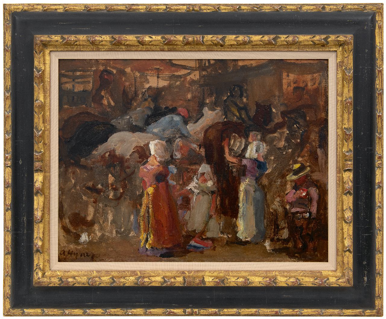 Hijner A.  | Arend Hijner | Gemälde zum Verkauf angeboten | Pferdemarkt, Zeeland, Öl auf Malereifaser 30,2 x 40,1 cm, Unterzeichnet l.u.