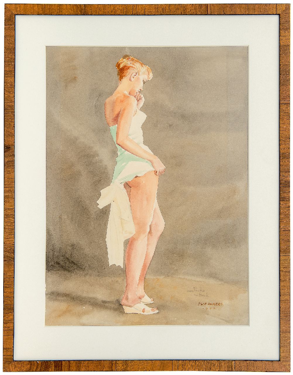 Hamers P.J.  | Philippus Jacob 'Flip' Hamers, Pin-up-girl, Bleistift und Aquarell auf Papier 51,3 x 38,3 cm, Unterzeichnet u.r. und datiert 1956