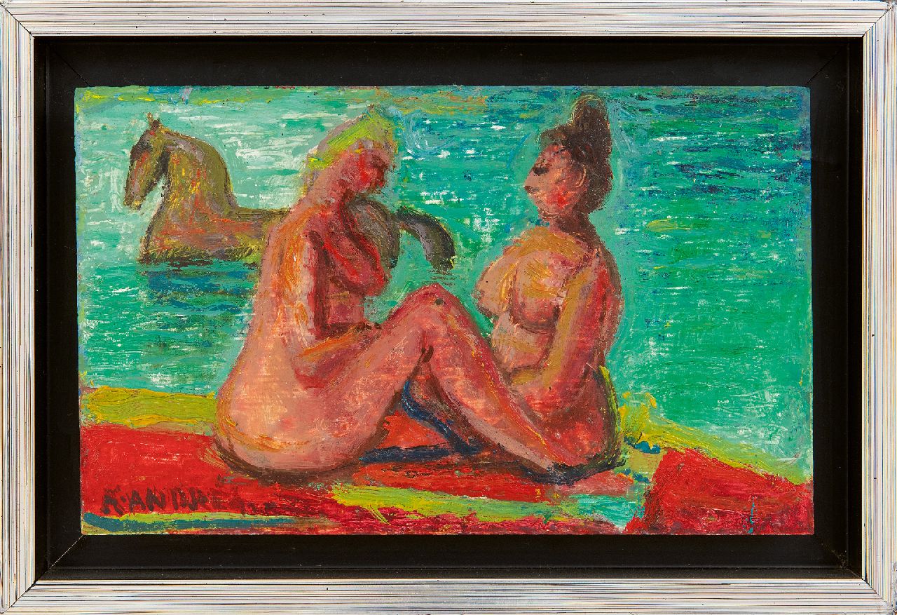 Andréa C.  | Cornelis 'Kees' Andréa, Zwei badende Frauen, Öl auf Holz 11,0 x 18,2 cm, Unterzeichnet u.l.