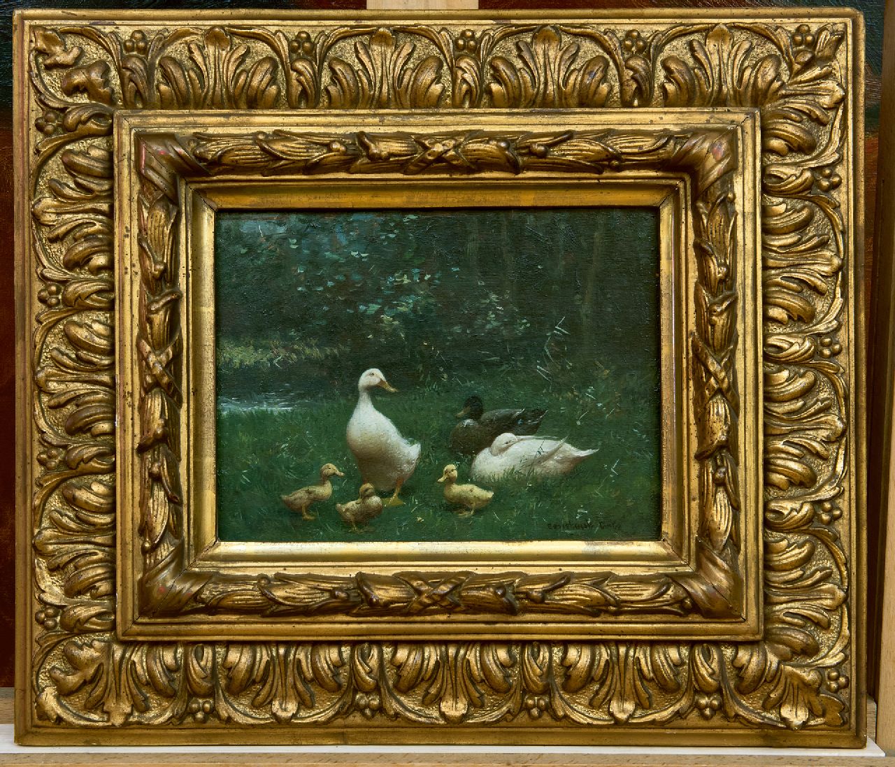 Artz C.D.L.  | 'Constant' David Ludovic Artz, Entenfamilie im Gras, Öl auf Holz 18,2 x 24,2 cm, Unterzeichnet r.u.