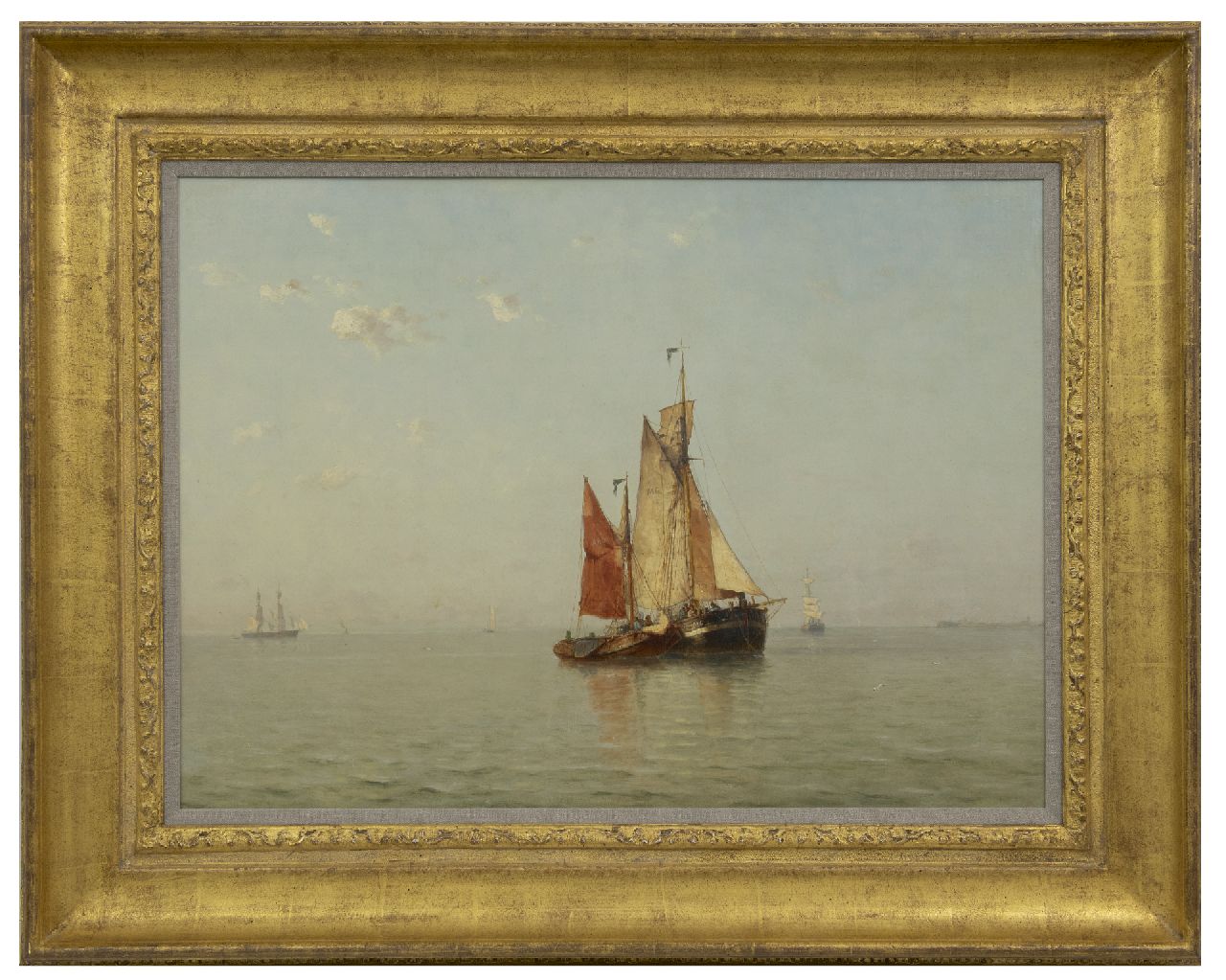 Schütz J.F.  | Jan Frederik Schütz, Segelboote vor Anker auf ruhigem Wasser, Zeeland, Öl auf Leinwand 52,5 x 71,0 cm, Unterzeichnet l.u. und datiert '86