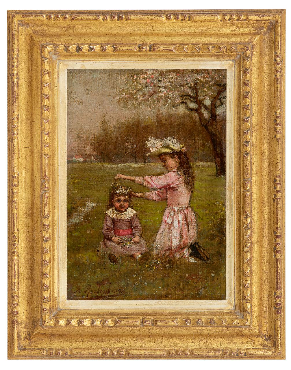 Roosenboom A.  | Albert Roosenboom | Gemälde zum Verkauf angeboten | Der Blumenkranz, Öl auf Leinwand 26,2 x 18,3 cm, Unterzeichnet l.u.
