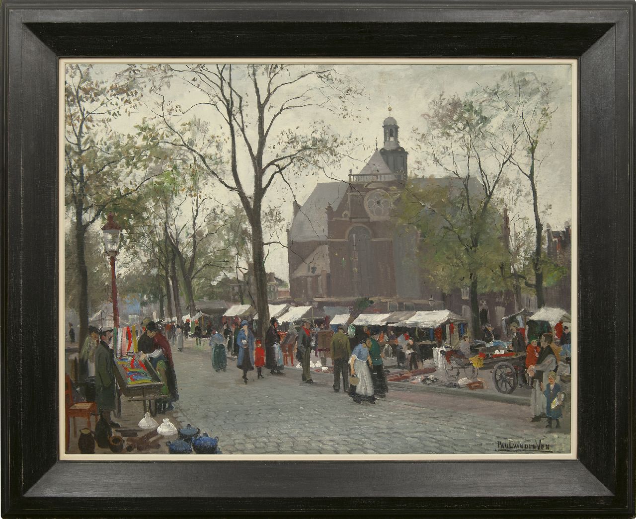 Ven P.J. van der | 'Paul' Jan van der Ven | Gemälde zum Verkauf angeboten | Markttag am Noordermarkt, Amsterdam, Öl auf Leinwand 84,4 x 109,8 cm, Unterzeichnet r.u. und auf dem Keilrahmen