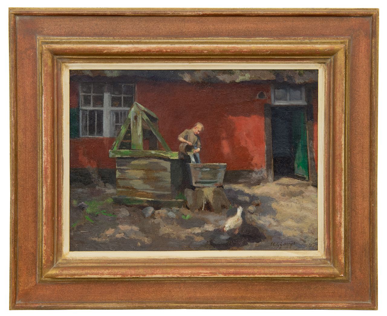 Gijswijt A.C.  | Agnieta Cornelia Gijswijt, Magd beim 'rode hoeve' in Genk, Öl auf Leinwand 28,3 x 38,6 cm, Unterzeichnet u.r.