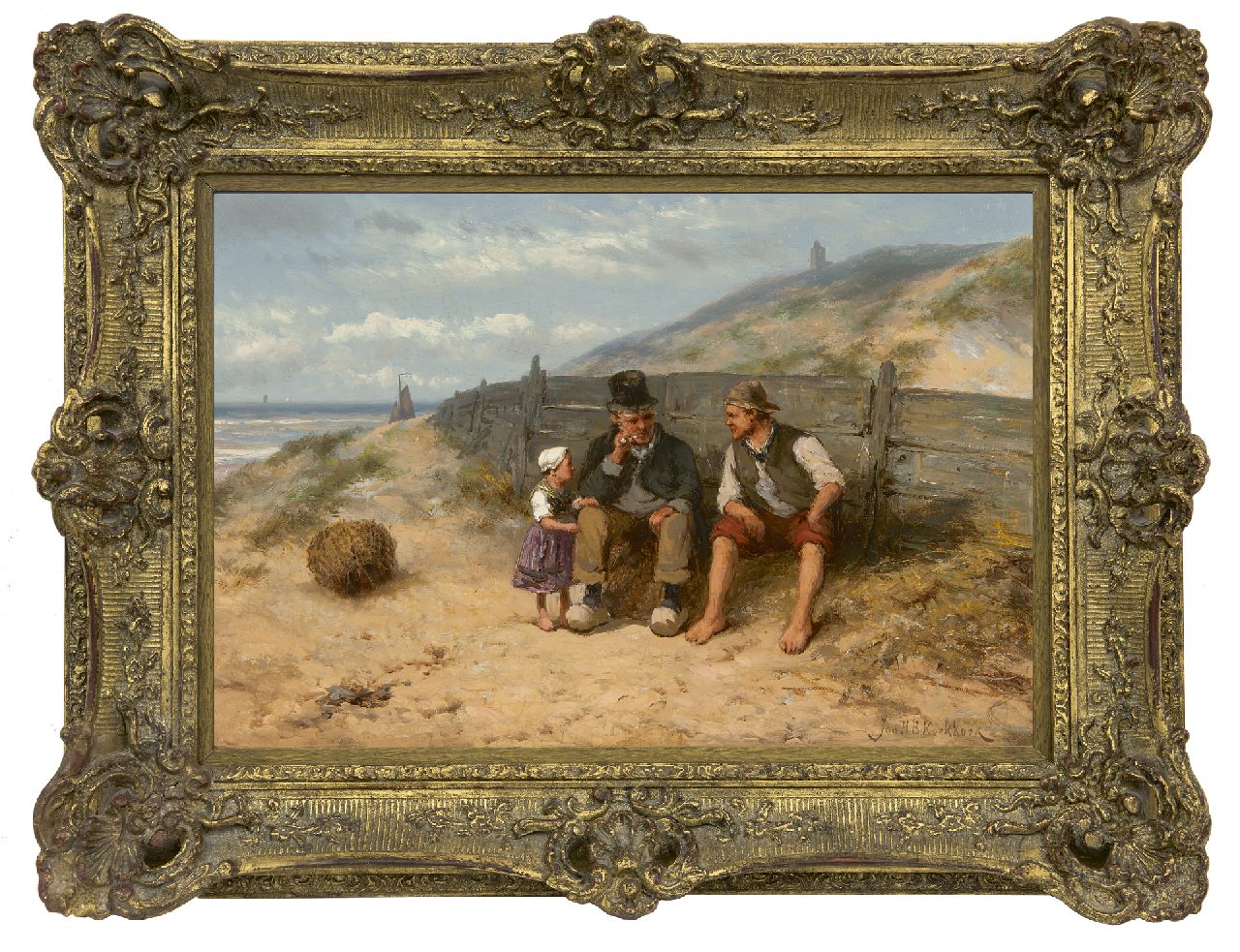 Koekkoek J.H.B.  | Johannes Hermanus Barend 'Jan H.B.' Koekkoek, Fischerfamilie am Strand von Scheveningen, Öl auf Holz 31,1 x 45,1 cm, Unterzeichnet u.r.