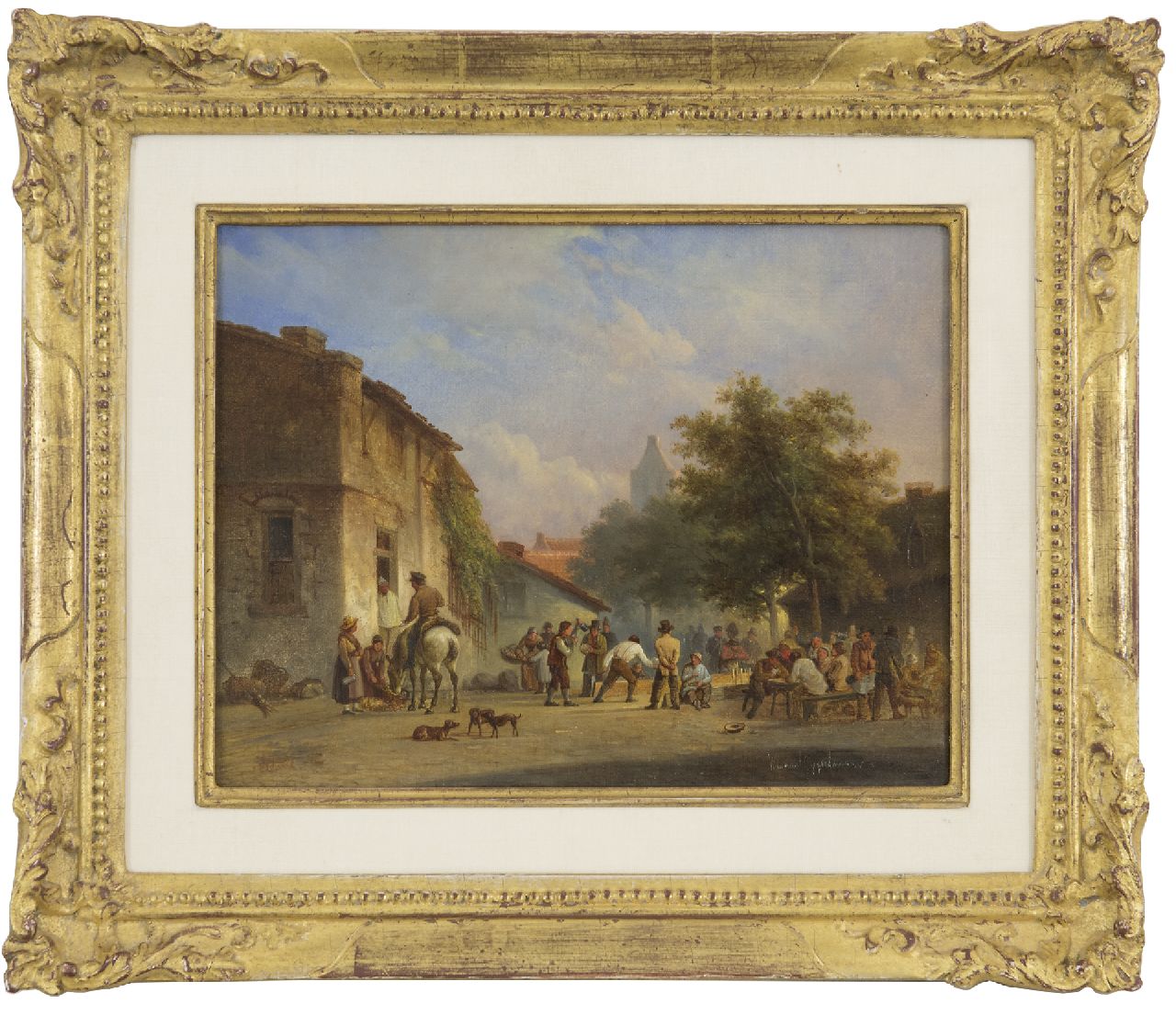 Gijselman W.  | Warner Gijselman | Gemälde zum Verkauf angeboten | Kegeln auf  dem Dorfplatz, Öl auf Leinwand 17,9 x 23,0 cm, Unterzeichnet r.u.