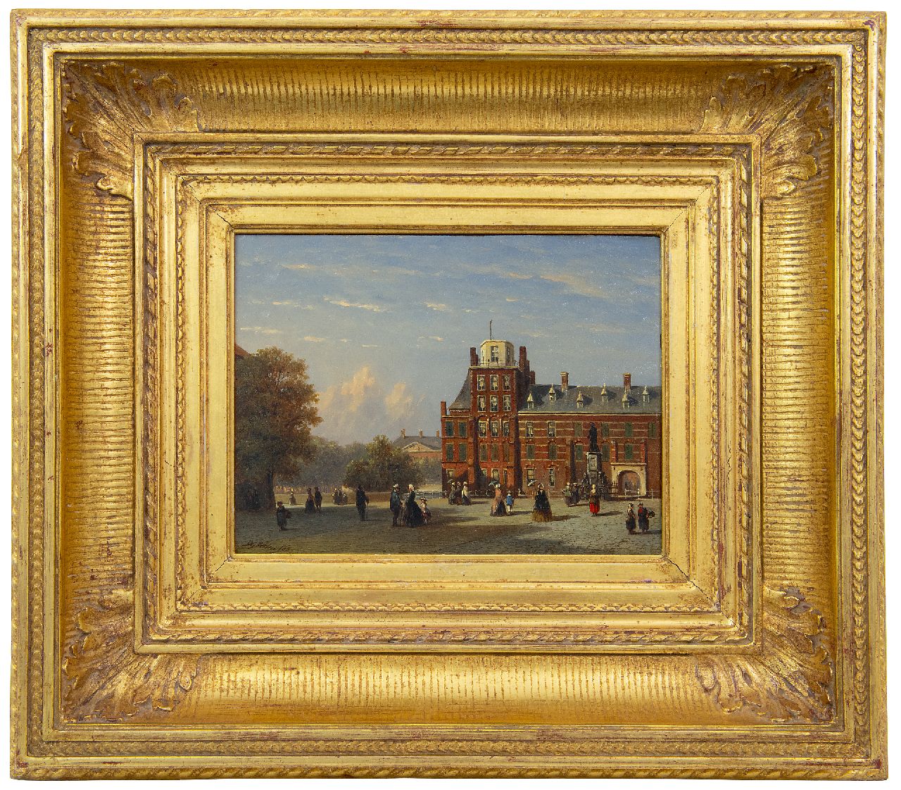 Vertin P.G.  | Petrus Gerardus Vertin | Gemälde zum Verkauf angeboten | Ansicht auf den Buitenhof zu Haag, gesehen Richtung Stadhouderlijk Kwartier, Öl auf Holz 18,6 x 25,2 cm, Unterzeichnet l.u. und datiert '62