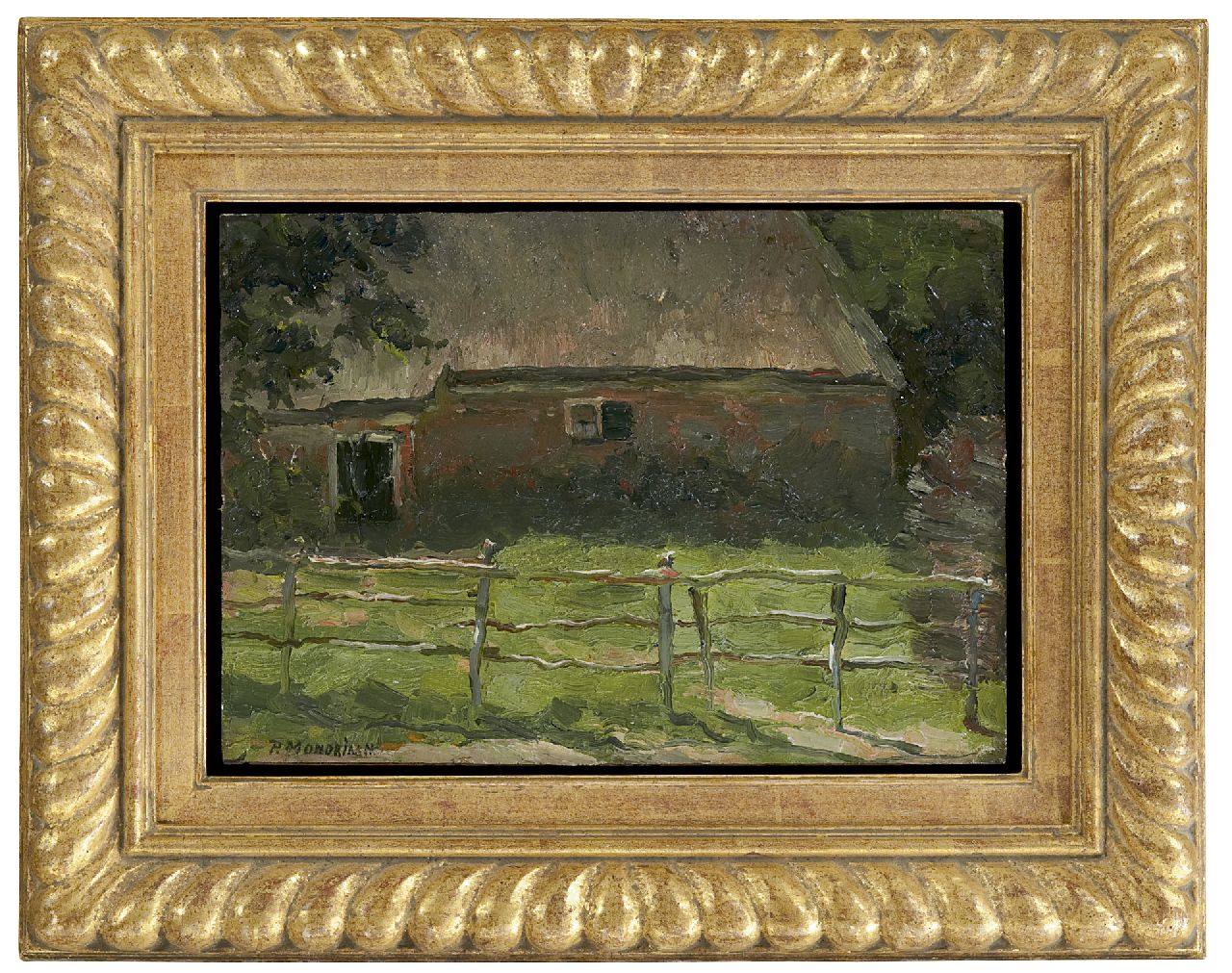 Mondriaan P.C.  | Pieter Cornelis 'Piet' Mondriaan, kleine Farm hinter einem Zaun, Öl auf Leinwand auf Holz 20,5 x 29,1 cm, Unterzeichnet l.u. und zu datieren 1897-1900 mögl.1904