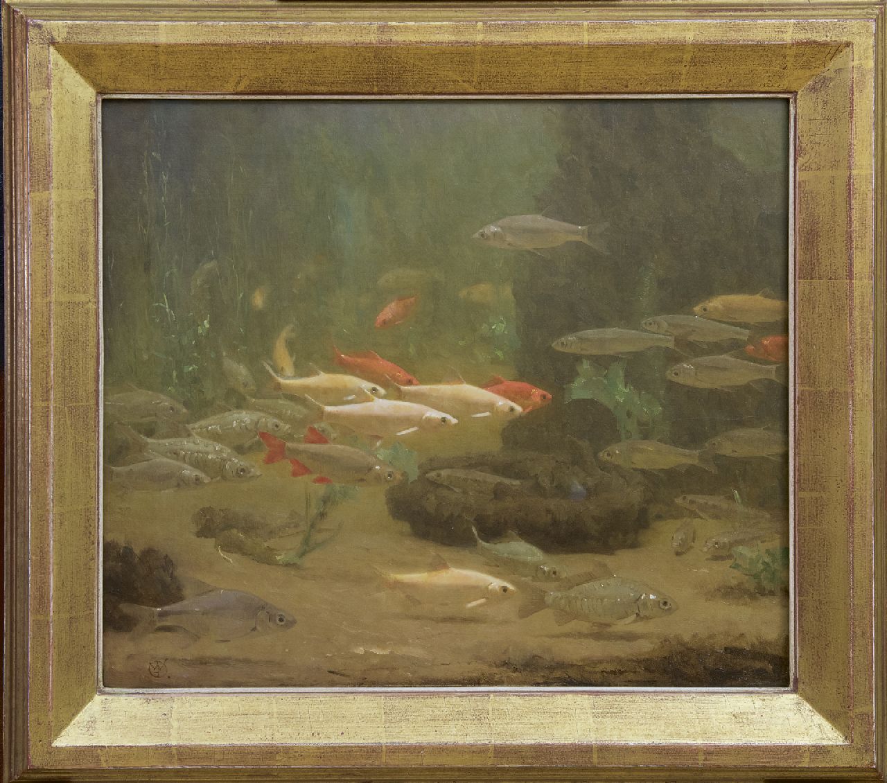 Dijsselhof G.W.  | Gerrit Willem Dijsselhof | Gemälde zum Verkauf angeboten | Goldfische, Öl auf Leinwand 45,0 x 51,0 cm, Unterzeichnet l.u. mit Monogramm