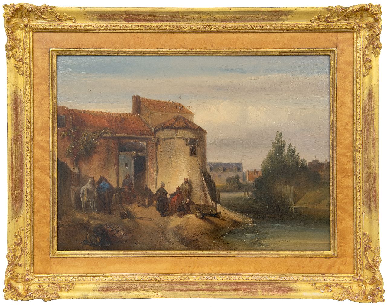 Rochussen Ch.  | Charles Rochussen | Gemälde zum Verkauf angeboten | Wirtshaus mit ruhenden Reisenden, Öl auf Holz 27,5 x 38,0 cm, Unterzeichnet M.u. und datiert '43