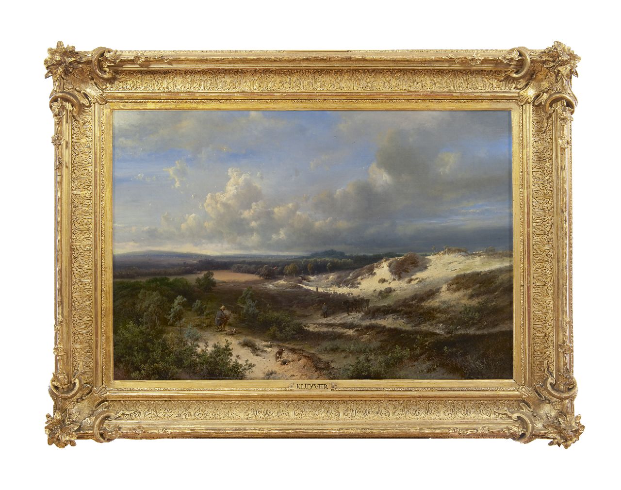 Kluyver P.L.F.  | 'Pieter' Lodewijk Francisco Kluyver | Gemälde zum Verkauf angeboten | Maler malt in den Dünen am Nordsee (Maler und Tiere stammen von Cornelis Springer), Öl auf Leinwand 56,5 x 84,5 cm, Unterzeichnet l.u. 'Kluyver' und r.u. 'C. Springer fig.'