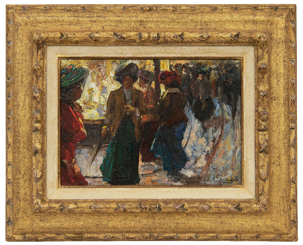 Helfferich F.W.  | Franciscus Willem 'Frans' Helfferich, Geschäftsstrasse im Haag am Abend, Öl auf Holz 17,0 x 23,6 cm, Unterzeichnet u.r.