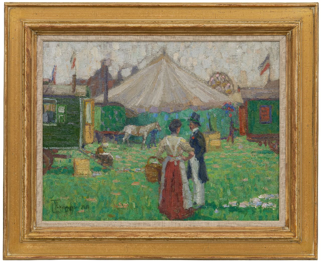 Champion T.  | Theo Champion, Beim Kirmeswagen, Öl auf Leinwand  auf Holzfaser 44,6 x 58,3 cm, Unterzeichnet u.l. und datiert 1909