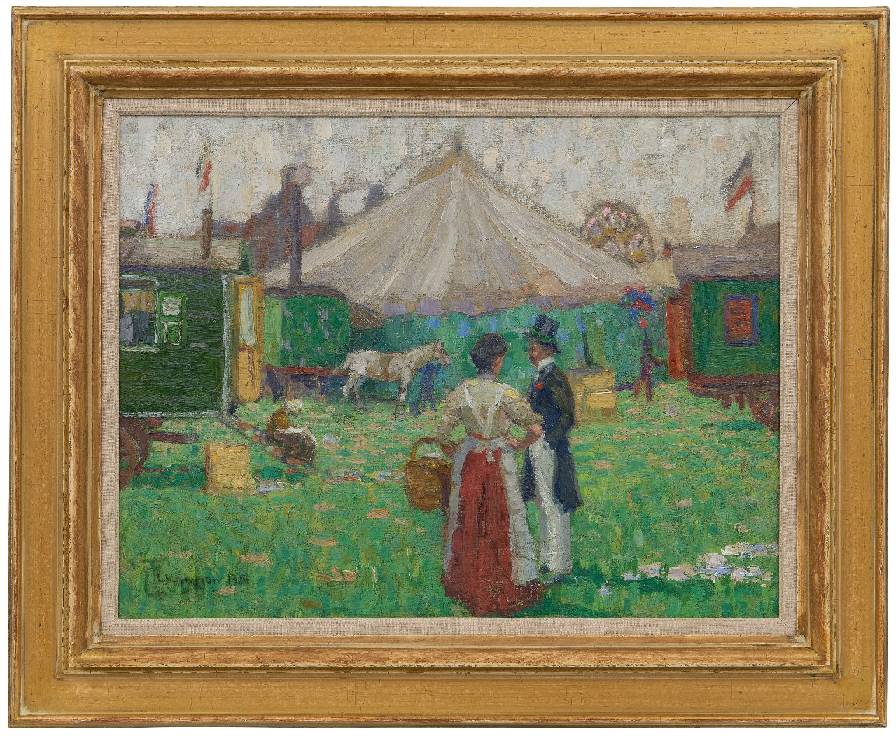 Champion T.  | Theo Champion, Beim Kirmeswagen, Öl auf Leinwand  auf Holzfaser 44,6 x 58,3 cm, Unterzeichnet u.l. und datiert 1909