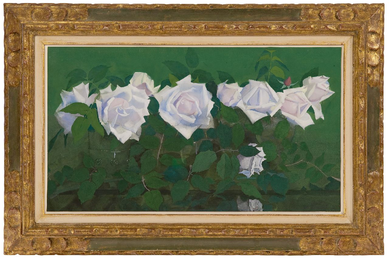 Voerman sr. J.  | Jan Voerman sr., 'La France'-Rosen in antiken Gläsern, Gouache auf Papier 31,8 x 56,9 cm, Unterzeichnet u.r und zu datieren um 1891-1899