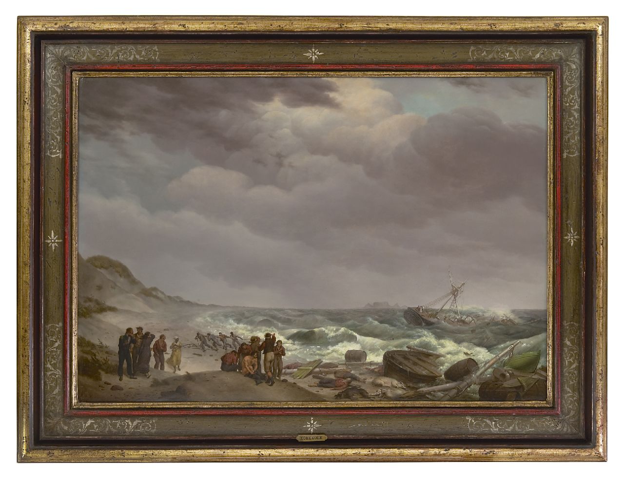 Koekkoek J.H.  | Johannes Hermanus Koekkoek | Gemälde zum Verkauf angeboten | Schiffbruch bei die Kapkolonie, Süd-Afrika, in der Ferne der 'Tafelberg', Öl auf Holz 57,4 x 82,8 cm, Unterzeichnet u.r. und datiert 1824 (unklar)