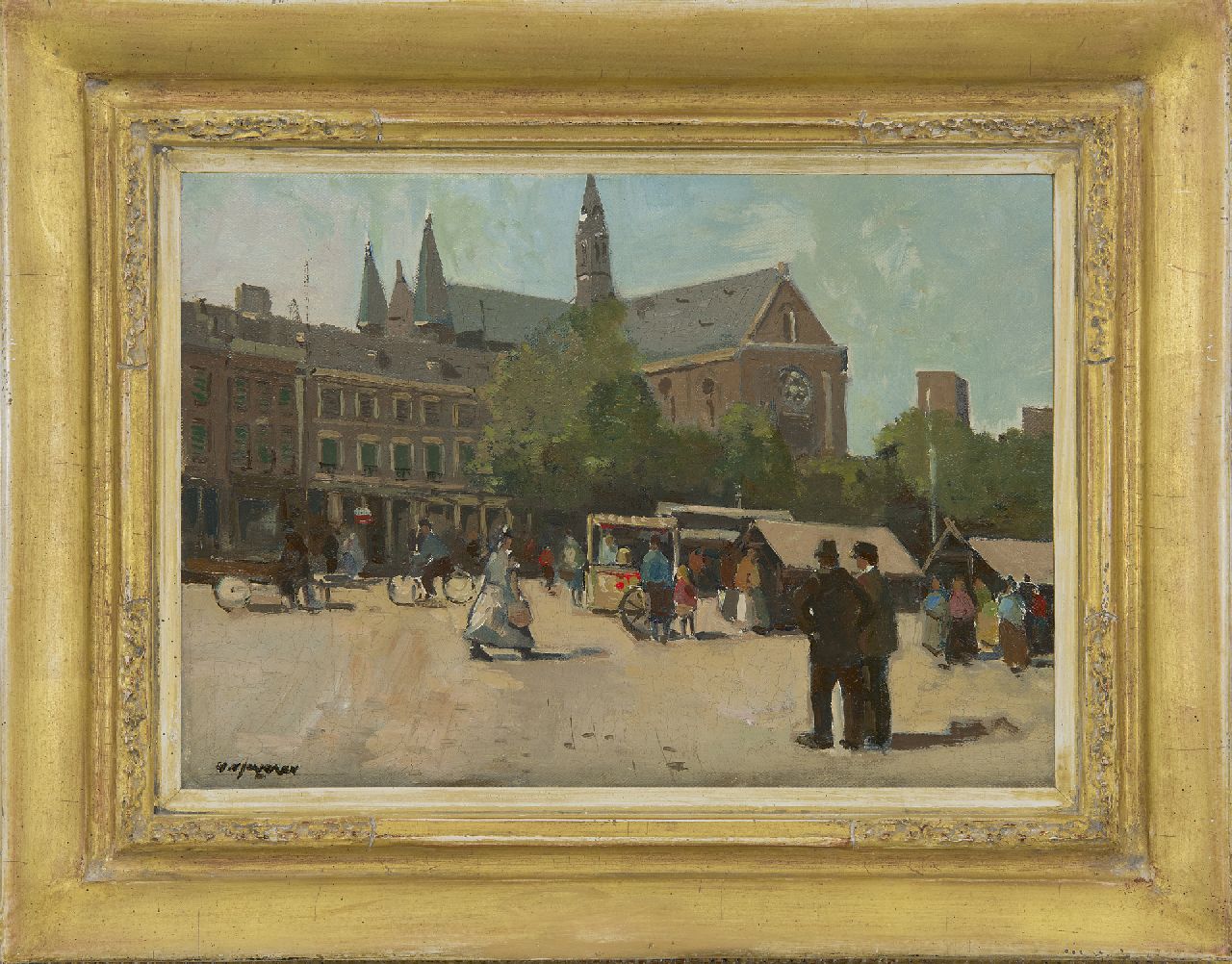 Jeveren G. van | Gerrit van Jeveren | Gemälde zum Verkauf angeboten | Markt bei der Bosjeskerk in Rotterdam, Öl auf Leinwand 25,3 x 35,3 cm, Unterzeichnet u.l.