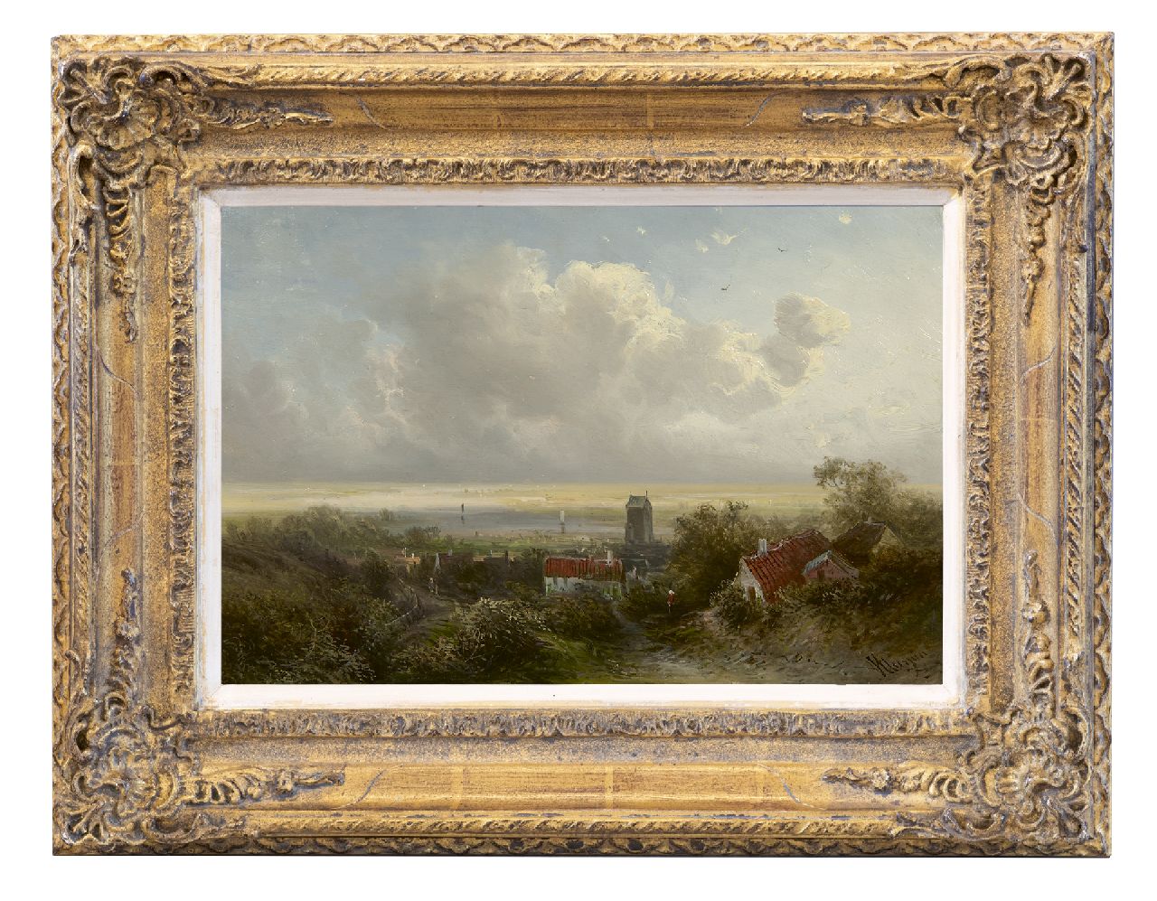 Kluyver P.L.F.  | 'Pieter' Lodewijk Francisco Kluyver | Gemälde zum Verkauf angeboten | Ansicht im Flusstal, Öl auf Holz 23,7 x 36,0 cm, Unterzeichnet u.r.