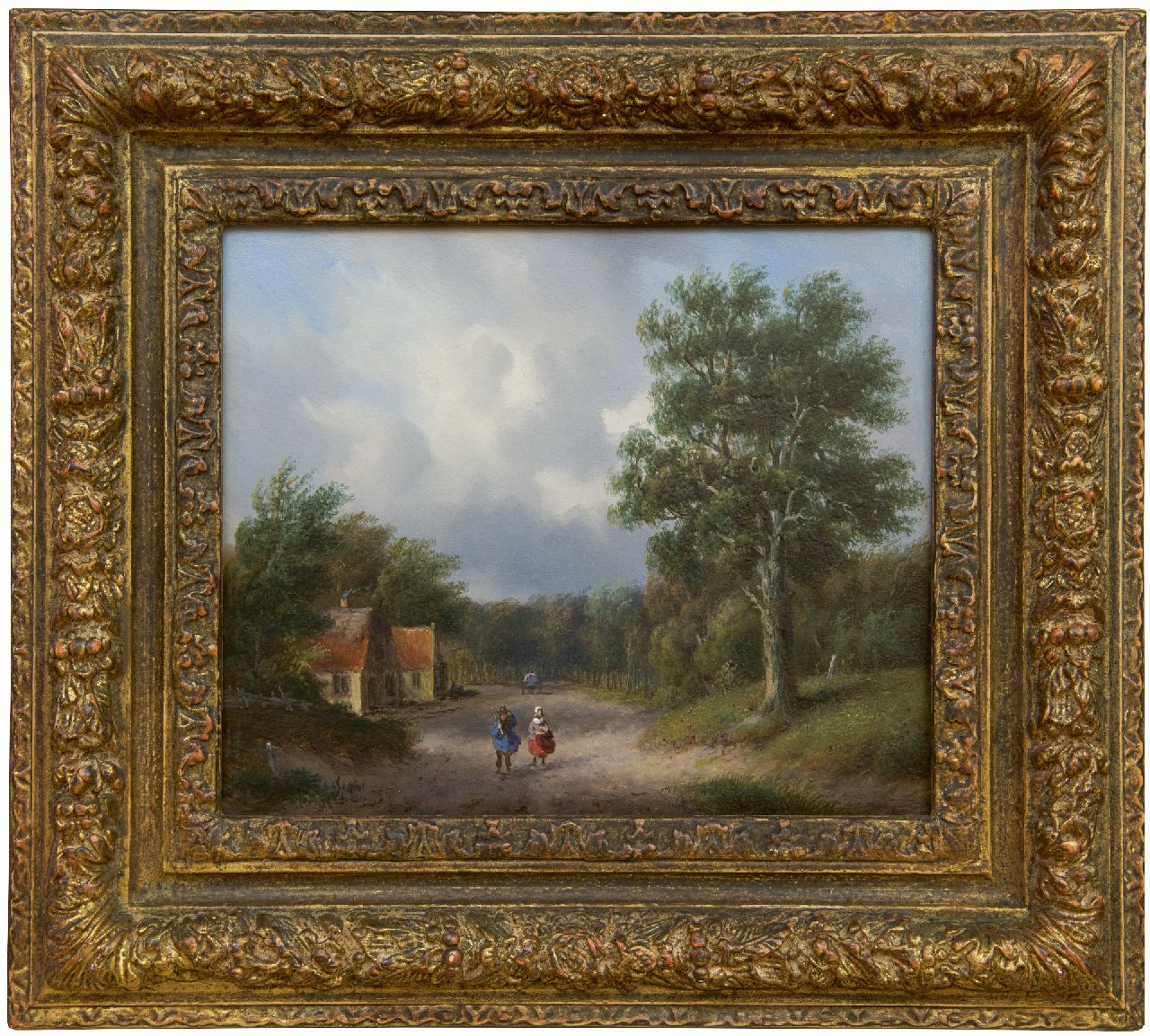 Ahrendts C.E.  | Carl Eduard Ahrendts | Gemälde zum Verkauf angeboten | Bewaldeter Landweg mit Figuren, Öl auf Holz 21,7 x 25,8 cm, Unterzeichnet r.u. Reste von Signatur