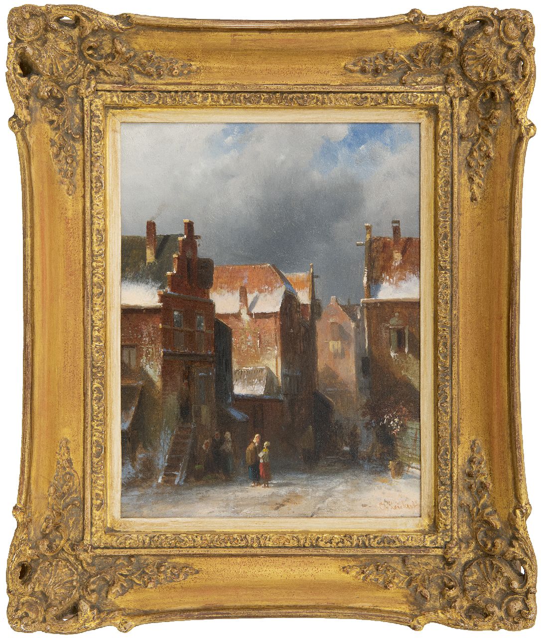 Leickert C.H.J.  | 'Charles' Henri Joseph Leickert | Gemälde zum Verkauf angeboten | Winterliche Gasse, Öl auf Holz 27,2 x 21,6 cm, Unterzeichnet r.u.