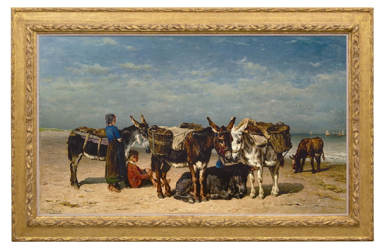 Haas J.H.L. de | Johannes Hubertus Leonardus de Haas, Warten auf den Fang, Öl auf Holz 93,8 x 162,1 cm, Unterzeichnet l.u.