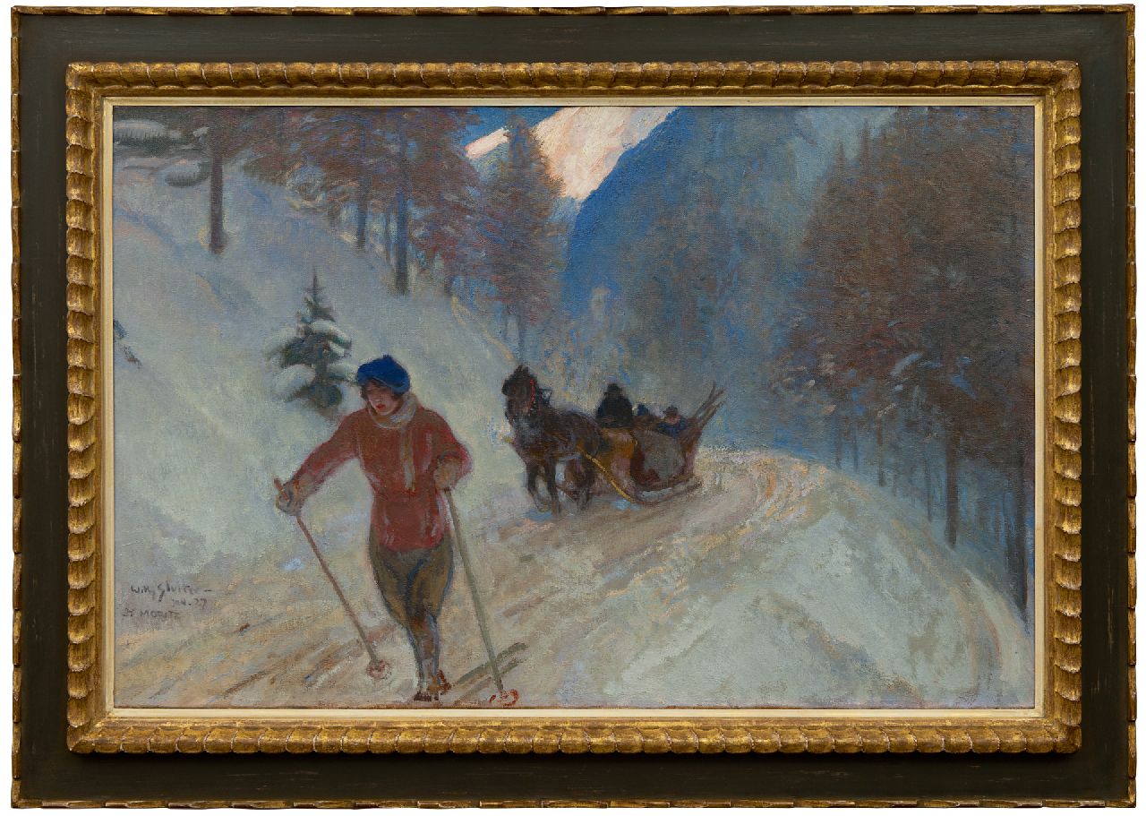 Sluiter J.W.  | Jan Willem 'Willy' Sluiter, Schifahrerin in St. Moritz, Öl auf Leinwand 65,0 x 100,1 cm, Unterzeichnet u.l. und datiert 'St Moritz' Jan. 27